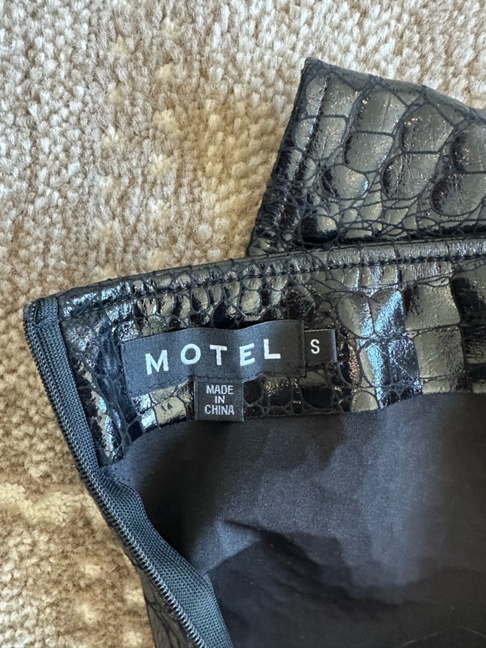 Motel Rocks Black Faux-Croc Mini Skirt with Side Slit - Picture 2 of 2